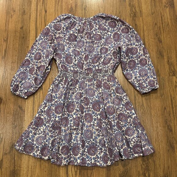 J Crew Linen Dress Womens Small Palermo Smocked Waist Pockets Puff Sleeve Floral - Picture 7 of 8